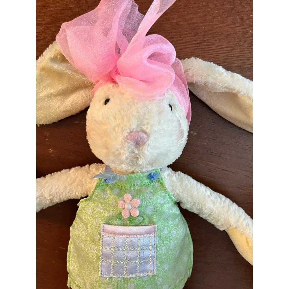 Hallmark Ginger Sweets Bunny Plush Doll White/Green Pink Bow Washable Small 0042
